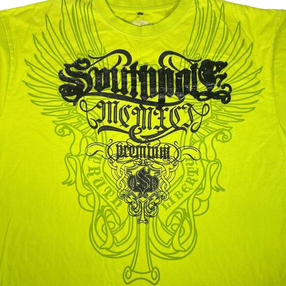 Vintage SouthPole Men's Shirt Size 4XL Y2k Black Spell Out Embellished YllwGreen - Picture 3 of 9